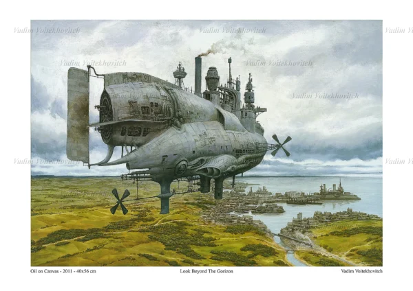 Steampunk Poster Look Beyond The Horizon by Vadim Voitekhovitch