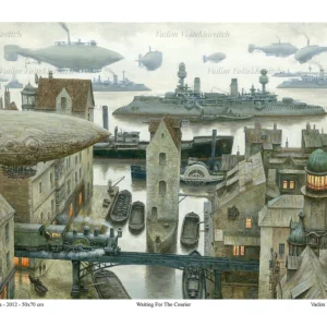 Steampunk Poster Waiting For The Courier by Vadim Voitekhovitch