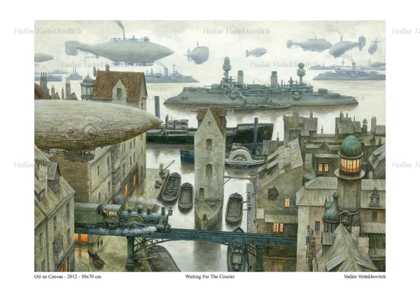Steampunk Poster Waiting For The Courier by Vadim Voitekhovitch