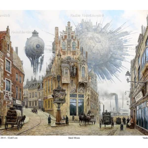 Steampunk Poster Steel Moon by Vadim Voitekhovitch